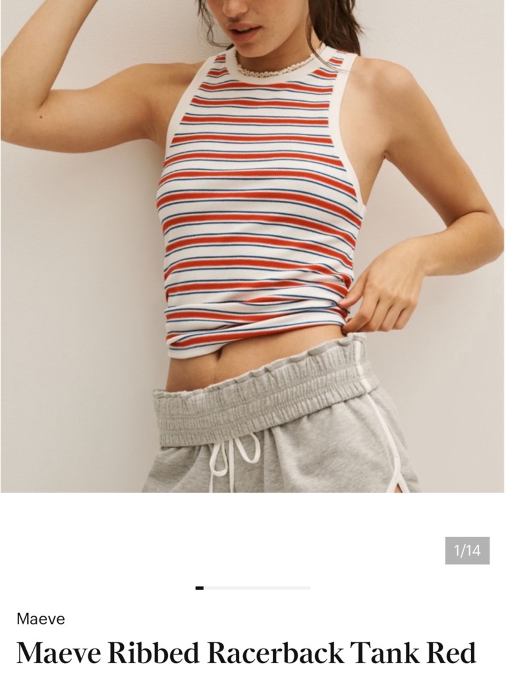 Maeve Striped Ribbed Racerback Tank - White, Red, Navy